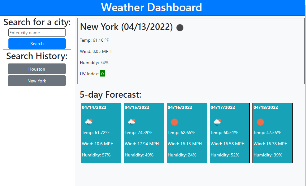 weather dashboard project